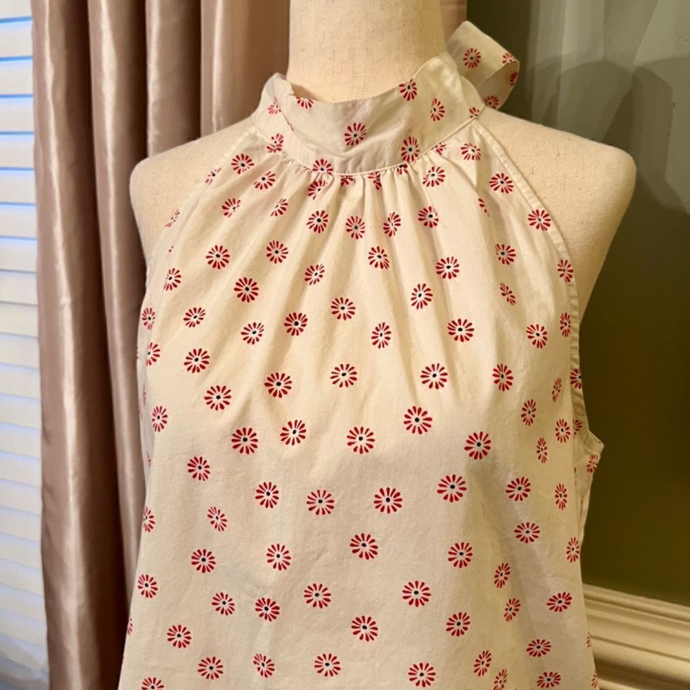 NWOT J. by J.Crew Tie Neck Halter Style Flower Print Top Blouse Shirt Size 4 - Picture 2 of 5